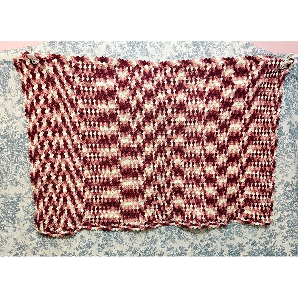 Crochet Handmade Maroon Small Afghan 49" W X 33" L